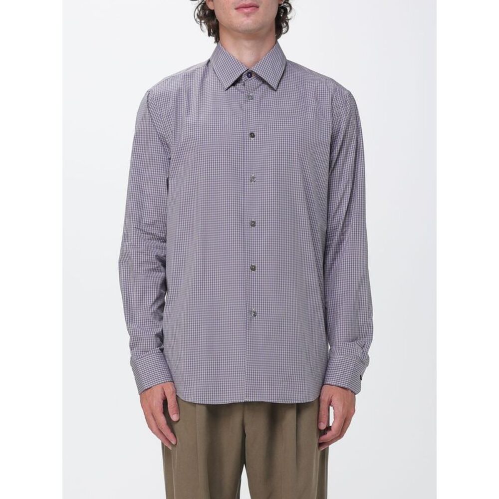 Paul Smith Men Long-Sleeve Gingham Cotton Shirt Paul Smith With French Collar